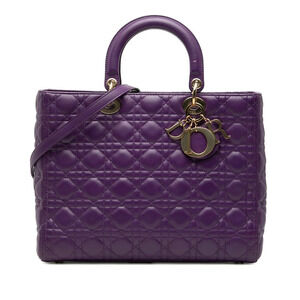 Christian Dior Cannage Lady Handbag Shoulder Bag Purple Leather